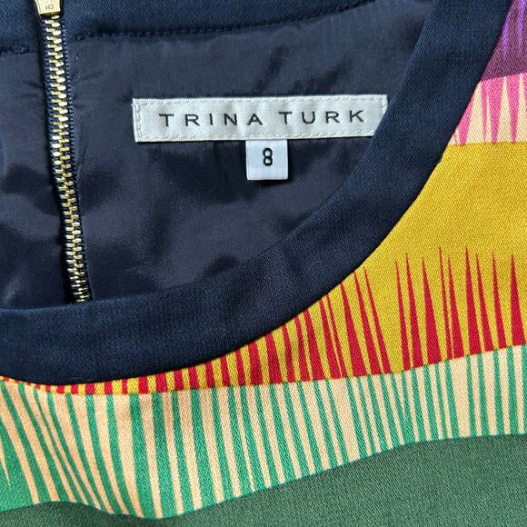 Trina Turk Sleeveless Blouse Colorful Geometric Tank Top Zip Up Round Neck 8 - Picture 3 of 10